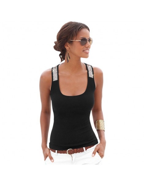 Tank Tops Summer Women Vest Tops Sleeveless Summer Crop Top Casual Sequin Stitching Tank Tops - Orange - 443859661896-3 $17.90