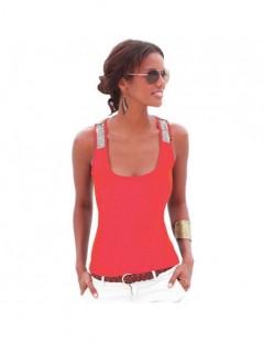 Tank Tops Summer Women Vest Tops Sleeveless Summer Crop Top Casual Sequin Stitching Tank Tops - Orange - 443859661896-3 $18.79