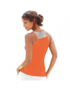 Tank Tops Summer Women Vest Tops Sleeveless Summer Crop Top Casual Sequin Stitching Tank Tops - Orange - 443859661896-3 $17.90