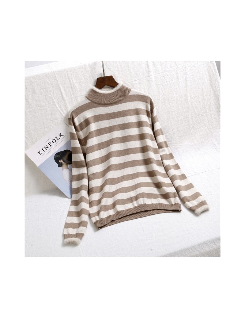 Pullovers Autumn Winter Striped Sweater Women Fur Patchwork Knitted Pullovers 2019 Female Basic Black White Thicken Warm Jump...