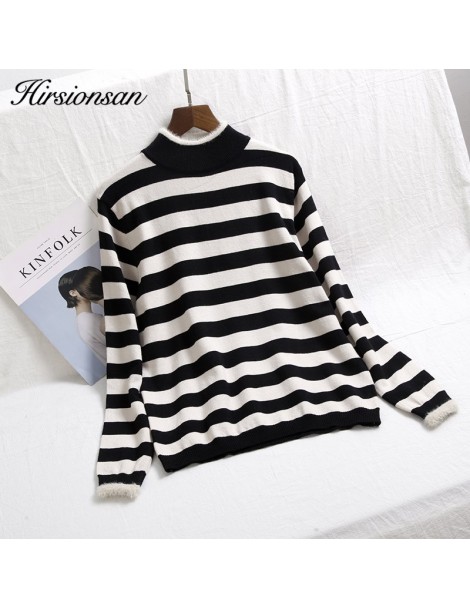 Pullovers Autumn Winter Striped Sweater Women Fur Patchwork Knitted Pullovers 2019 Female Basic Black White Thicken Warm Jump...