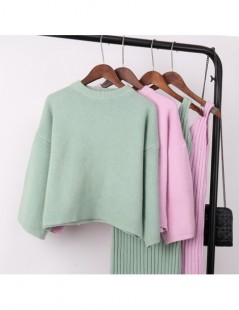 Women's Sets 2018 Women Sweater Knitted Tracksuit Suit Two Piece Sets Casual Pullover Sweaters Tops And Knee-Length Skirts Fe...