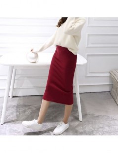 Skirts 2016 Winter Skirts Sexy Chic Pencil Skirts Wool Rib Knit Long Elastic Waist Skirt Package Hip Split Midi Skirt Maxi Vi...