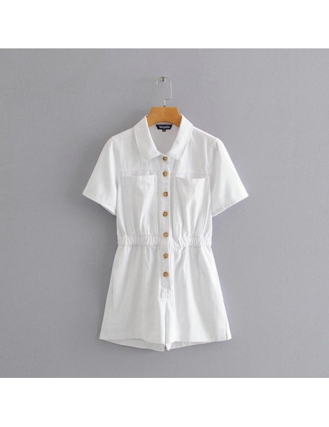 Rompers women stylish white denim playsuits turn down collar buttons short sleeve high street female casual jumpsuits HY217 -...