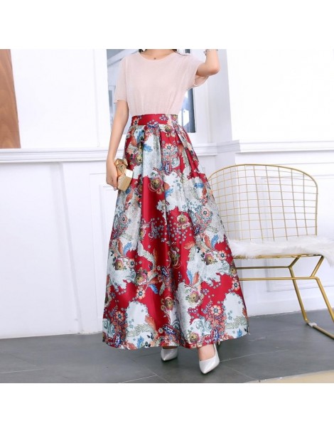 Skirts Summer Skirts Womens 2019 Autumn Jupe Longue High Waisted Pockets Long Skirt Vintage Floral Striped Print Maxi Skirt P...