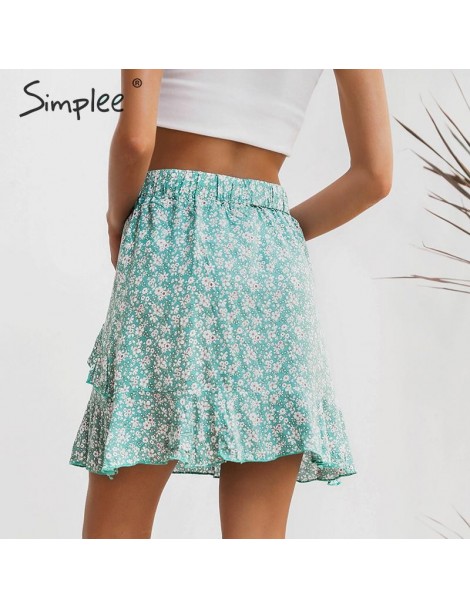 Skirts Summer floral print short skirt female Sweet green cotton lace up short women skirt High waist boho beach skirt 2019 -...