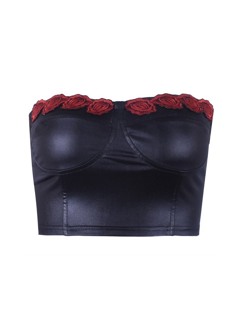 Sexy 3D Rose Pattern Crop Tops Women Gothic Black Party Tank Tops Debardeur Femme Fashion Streetwear Tube Tops - Black - 433...