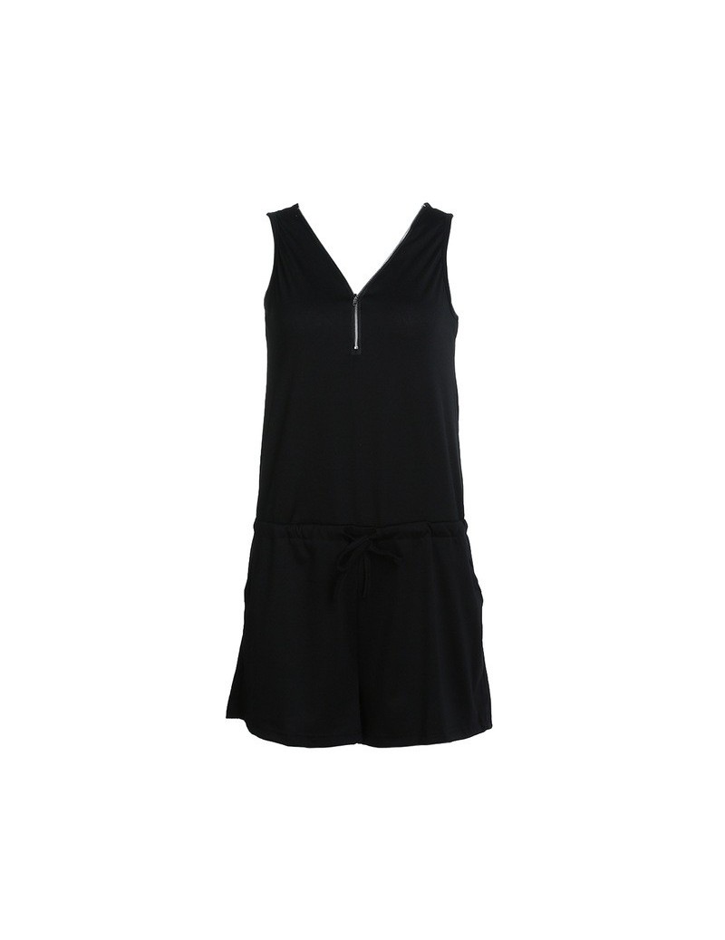 Rompers Summer Women Sleeveless Zipper V Neck Solid Color Vest Jumpsuits Cotton Casual Pocket Loose Beach Jumpsuits Plus Size...