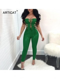 Jumpsuits Leather Hollow Out Sexy Jumpsuit Women Strapless Backless Bodycon Bandage Women Rompers Off Shoulder Party Club Ove...