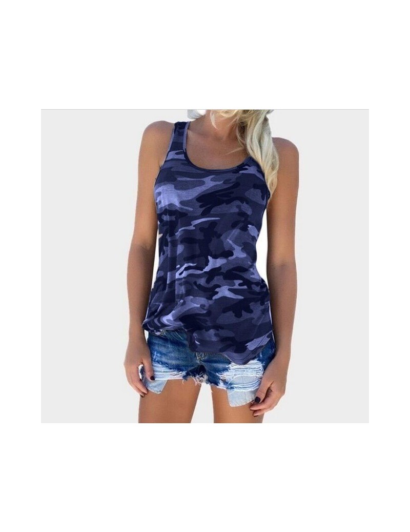 Tank Tops 2019 Women Tee Camo Army Green Casual Tank Tops Sleeveless Girl T-shirt For Wholesale Camouflage Tanks - Navy - 4T3...