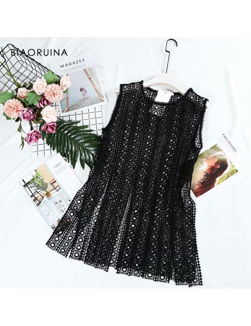 Women Summer Black Hallow Out Lace Patchwork Tank Tops Female O-neck Sexy Long Tank Tops Ladies Elegant Club Tops - 4R412387...