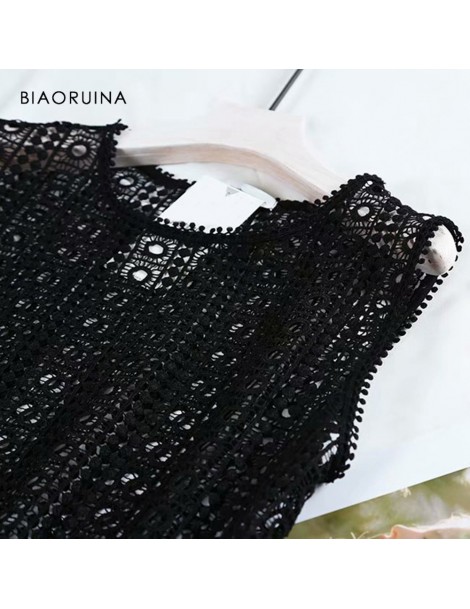 Tank Tops Women Summer Black Hallow Out Lace Patchwork Tank Tops Female O-neck Sexy Long Tank Tops Ladies Elegant Club Tops -...