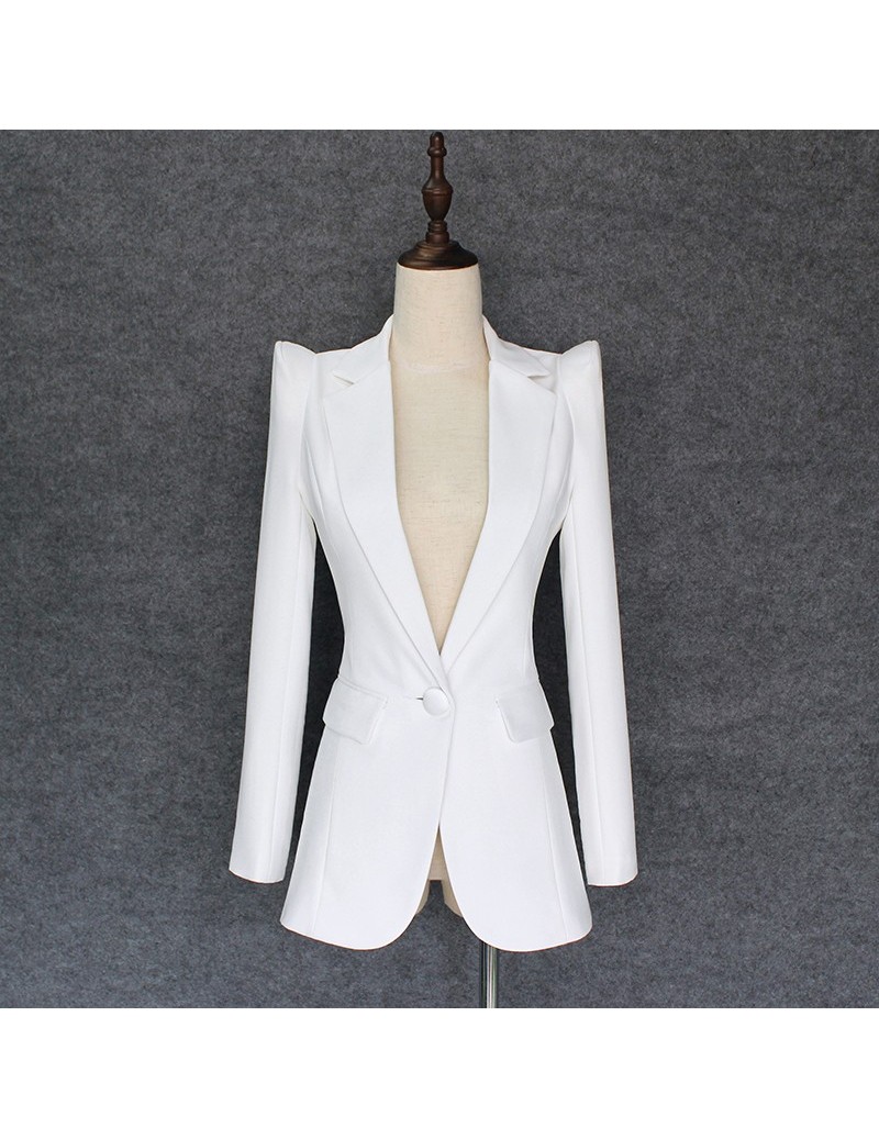 HIGH QUALITY New Fashion 2019 Designer Blazer Jacket Women's Soaring Shoulders Single Button Blazer Outer Wear - White - 4N3...
