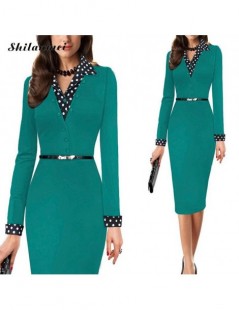 Dress Suits Women One-Piece Polka Dot Office Dress Long Elegant Lady Pencil Bodycon Vestidos Wear To Work Business Dress Suit...