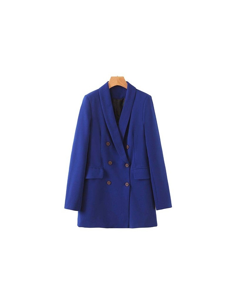 women formal blue blazer double breasted pockets back split long sleeve female outwear stylish coat tops CA496 - as picture ...