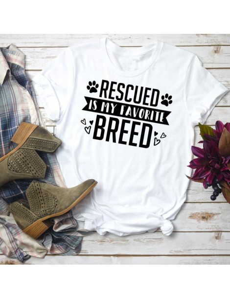 T-Shirts Rescued Is My favorite Breed Adopt Dont Shop Fur Mama Shirt Dog Lover Gift funny slogan graphic aesthetic camisetas ...