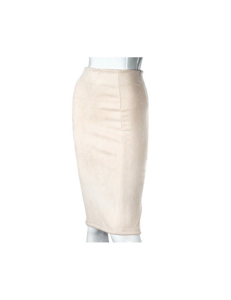 Office Lady Work Casual Pencil Skirt 2019 Faux Suede High Waist Zipper Knee Length Skirts Stretch Midi Skirt Plus Size - Bei...