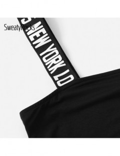 Camis Lettering Strap Detail Crop Top Streetwear Summer Black Sexy Cami Tops 2019 Summer Women Fashion Slim Basic Camis - Bla...