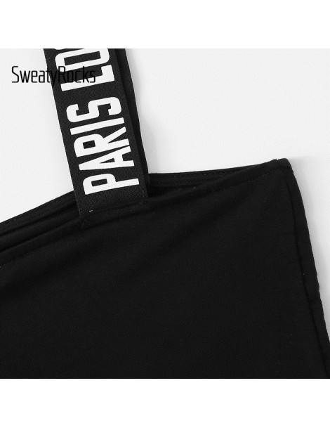 Camis Lettering Strap Detail Crop Top Streetwear Summer Black Sexy Cami Tops 2019 Summer Women Fashion Slim Basic Camis - Bla...