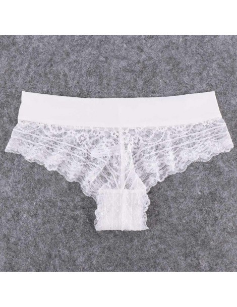 Shorts Sexy Lace Transparent Thong Panties Low Waist Cotton Crotch Panties Women Soft and Breathable G-String Panties - white...
