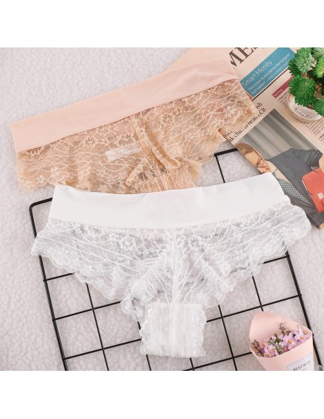 Shorts Sexy Lace Transparent Thong Panties Low Waist Cotton Crotch Panties Women Soft and Breathable G-String Panties - white...