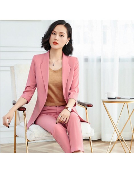 Pant Suits New Seven-Sleeve two piece plus size blazer and pant Professional pink Suit Women Workwear Fashion Small office Su...