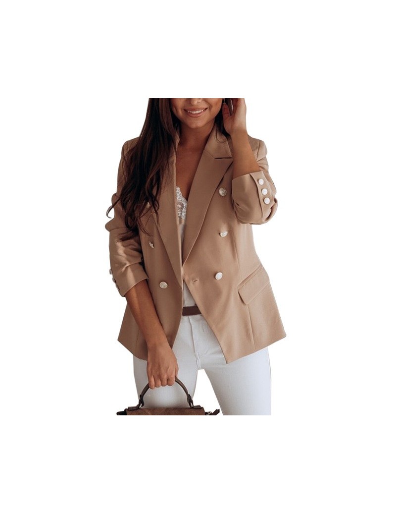 Blazers Women 2019 Fashion Spring Autumn Casual Jacket Female Office Lady Slim Suit Button Business Notched Blazer Coat - kh...