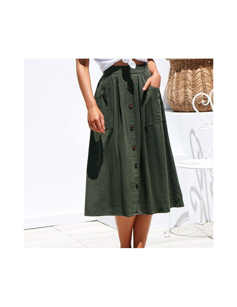 Skirts 2019 New Black Summer Skirts Women Elegant Skinny Button Pocket Skirt Female High Waist Pleated School Skirt NEW - Gre...