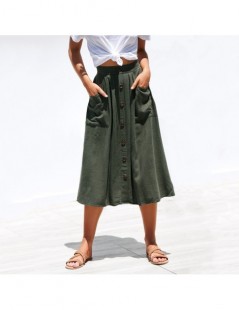 Skirts 2019 New Black Summer Skirts Women Elegant Skinny Button Pocket Skirt Female High Waist Pleated School Skirt NEW - Gre...