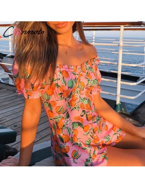 Rompers Fashion Vintage Fruit Print Pink Jumpsuit 2019 Summer Sexy Off Shoulder Ruffle Rompers Girl Holiday Beach Party Bodys...