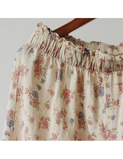 Pants & Capris Women Print High Waist Calf-Length Pants 2019 Spring Loose Vintage Elastic Waist Cotton Linen Thin Straight Pa...