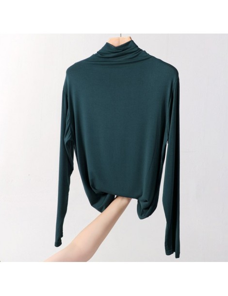 T-Shirts Women T-shirt Long Sleeves Autumn Solid Blue T Shirt Turtleneck Plus Size Modal Tops Tees Casual Office Basic t-shir...