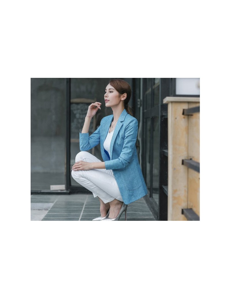 Blazers Large Size Blazer Women Spring Casual Three Quarters Sleeve Linen Suit Jacket Candy-Color Ladies Blazers Jackets XXXL...