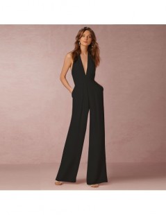 Jumpsuits Elegant Office Jumpsuits Deep V-Neck Backless Evening Party Rompers Overalls for Women Long Wide Leg Pants Red Body...