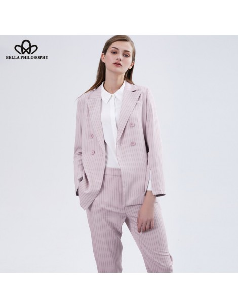 Blazers Women autumn winter Striped Pink Blazer Thin Jacket Turn Down Collar Female Blazer Casual office Ladies Suit - black ...