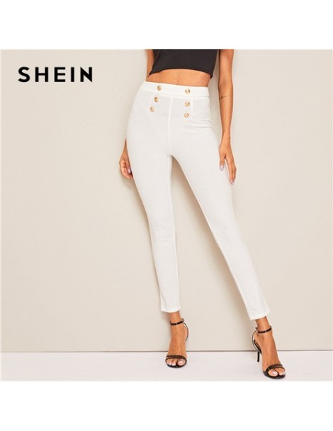 Pants & Capris Double Breasted Skinny Pants Elegant Chic Women White Spring Summer Crop Trousers Streetwear Solid Mid Waist P...