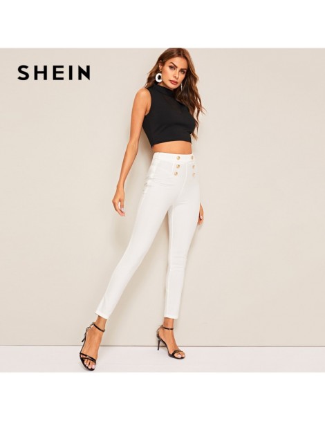 Pants & Capris Double Breasted Skinny Pants Elegant Chic Women White Spring Summer Crop Trousers Streetwear Solid Mid Waist P...