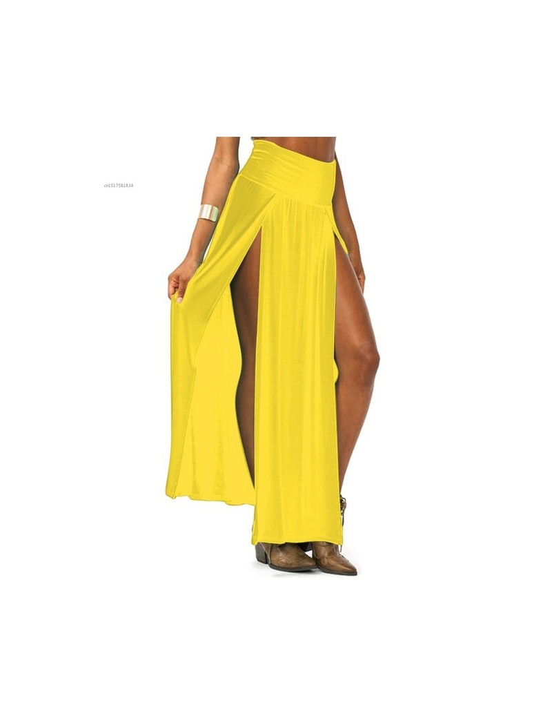 2019 New Arrival High Waisted Sexy Womens Double Slits Summer Solid Long Maxi Skirt Wholesale 51 Valentine's Day Gifts - yel...