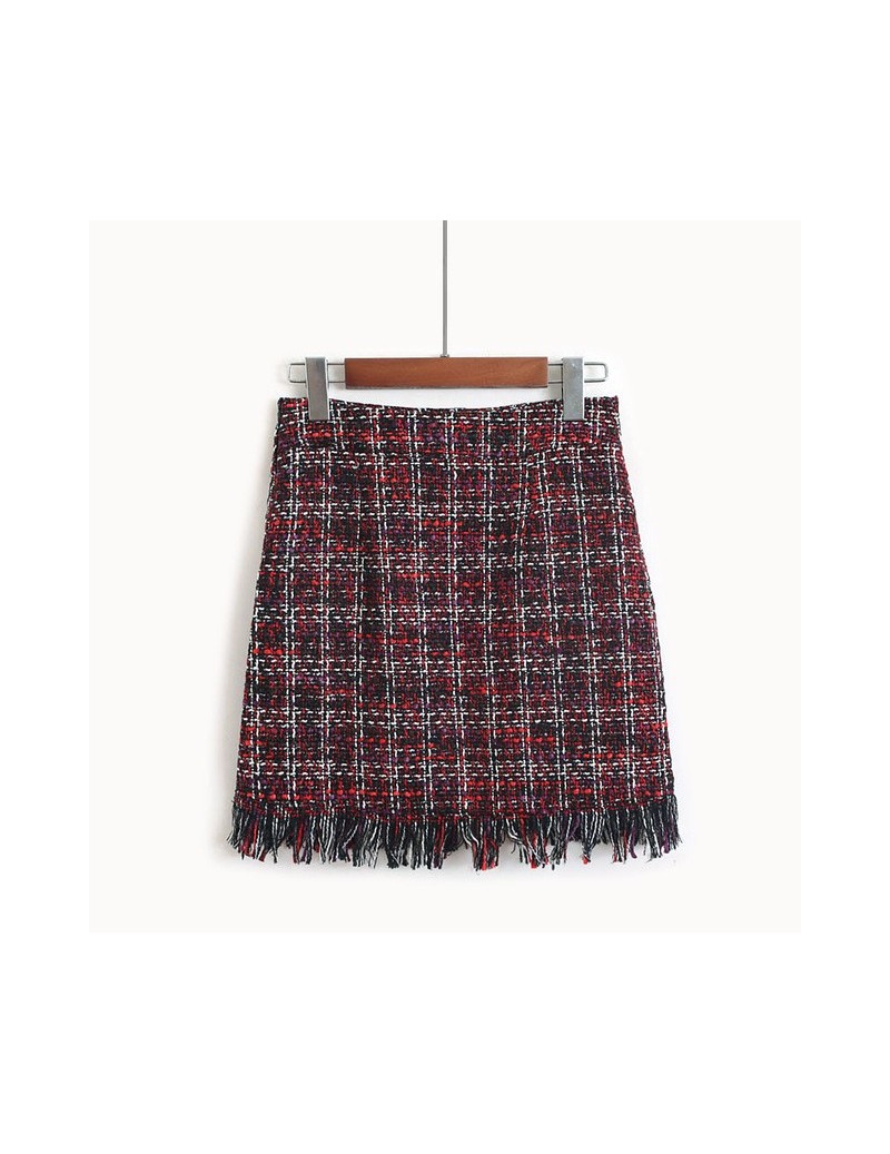 Skirts 2019 Women Woolen Mini Skirt Autumn Winter Vintage Straight Plaid Tassel Skater Skirt High Waist Femininas SK5583 - Re...