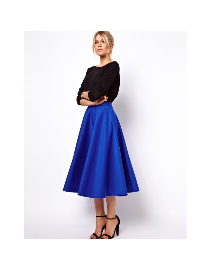 Skirts Modest Royal Blue Tea Length Satin Skirts For Women Elegant Office Lady Skirt Female Saias High Quality Custom Made Bo...
