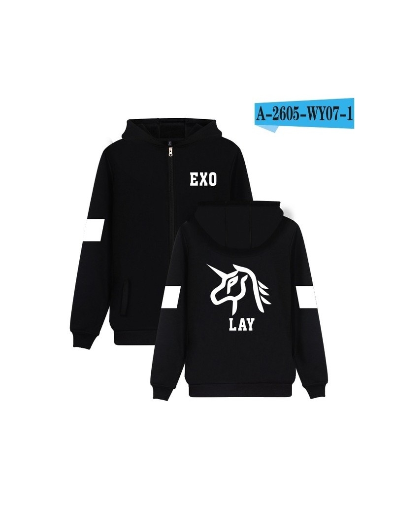 2017 EXO Kpop Logo Autumn Zipper Hoodies Women Cap Fans Casual EXO Korea Style Coat Unisex Harajuku Sweatshirt - black - 4E3...