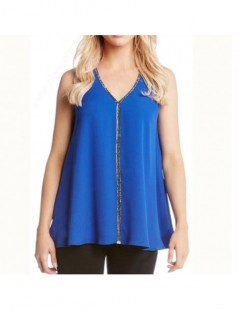 Tank Tops New Summer V Neck Sleeveless Vest T Shirt Stitching Solid Color Sequined Shirt Leisure Loose Women Clothing - blue ...