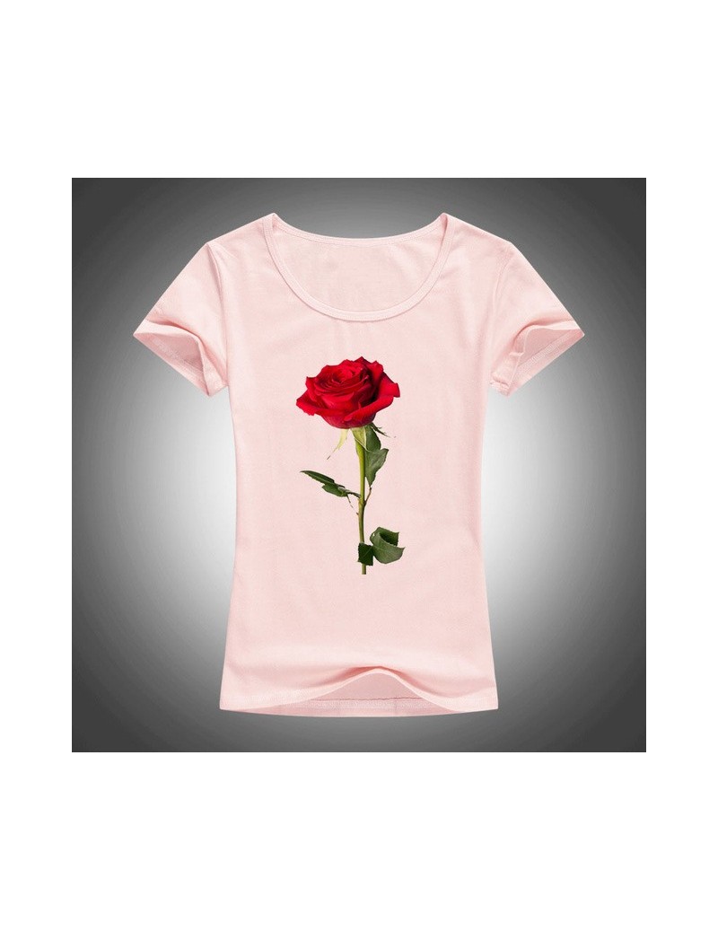 Summer new cotton short-sleeved T-shirt women's lover red rose print fashion T-shirt Harajuku women's fashion short sleeve -...