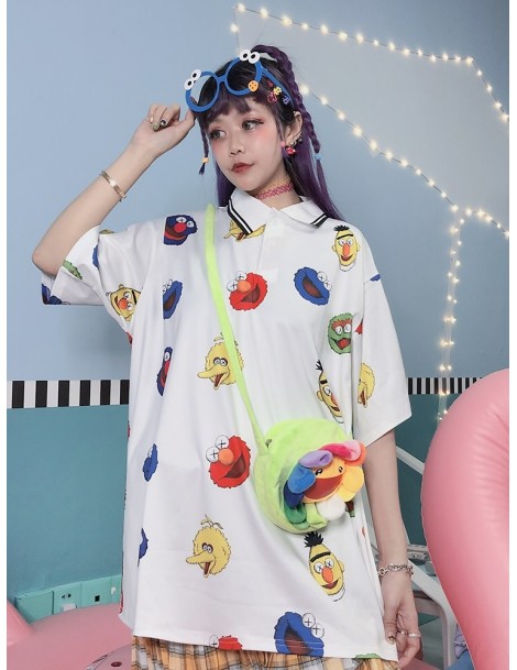 Polo Shirts Harajuku Cute Cartoon Polos Printed Cute Student Girl Edition - White - 4T4113096585 $19.72
