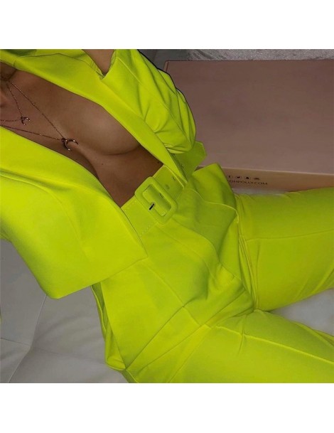 Pant Suits Womens Office Lady 2 Two Piece Set Sexy Solid Neon Green Orange Notched Collar Short Blazer Suits Jacket & Pencil ...