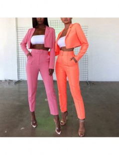 Pant Suits Womens Office Lady 2 Two Piece Set Sexy Solid Neon Green Orange Notched Collar Short Blazer Suits Jacket & Pencil ...