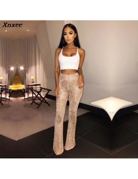 Pants & Capris glitter gold sexy transparent casual knitted streetwear fashion woman pants autumn Trousers Sexy Package Butto...