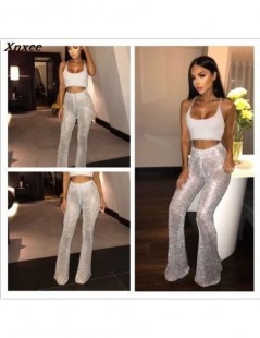 Pants & Capris glitter gold sexy transparent casual knitted streetwear fashion woman pants autumn Trousers Sexy Package Butto...