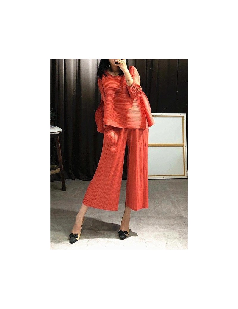 Women's Sets Pleated Fashion New Tidal Summer New Shirts Tops Clothing Sets Wide-legged Pleated Pants Suit - orange - 4641290...
