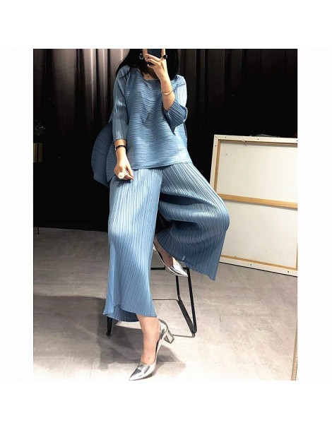 Women's Sets Pleated Fashion New Tidal Summer New Shirts Tops Clothing Sets Wide-legged Pleated Pants Suit - orange - 4641290...
